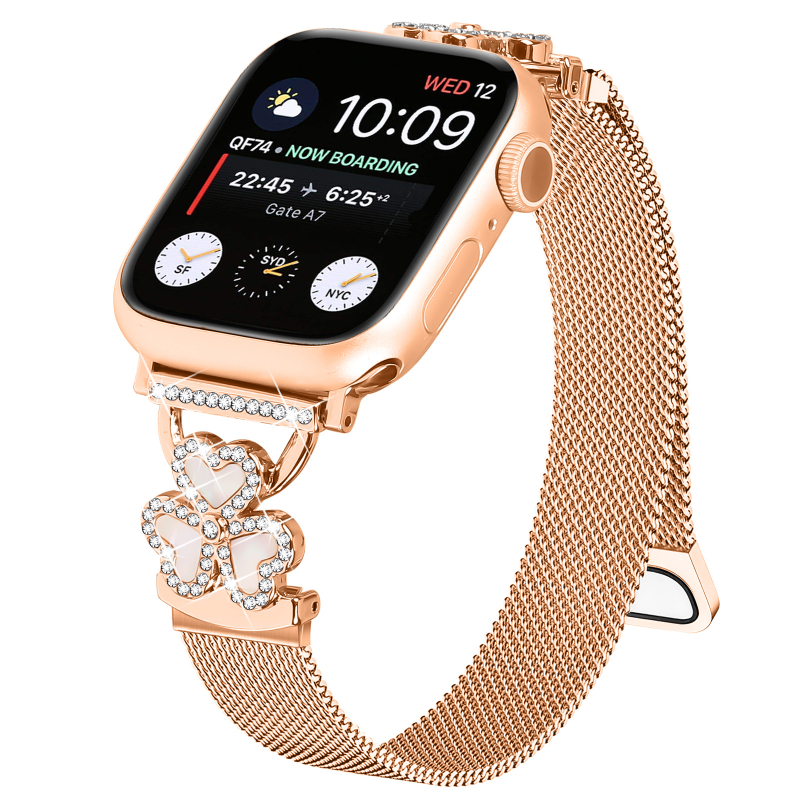 Magnetski remen u Milan stilu za Apple Watch, kompatibilan sa serijama 1–11, s motivom srca i trodjelne djeteline.