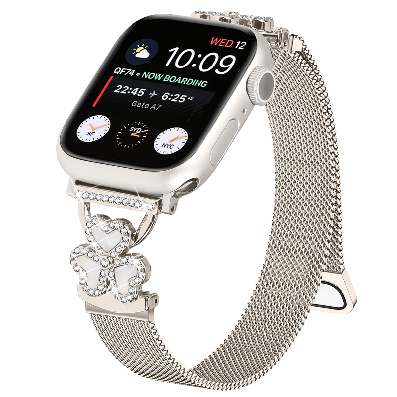 Magnetski remen u Milan stilu za Apple Watch, kompatibilan sa serijama 1–11, s motivom srca i trodjelne djeteline.
