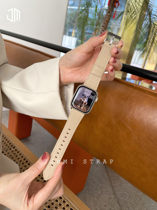 Brățară din piele cu model lychee pentru Apple Watch Series 1–8 (22mm, lansare 2022, modă)