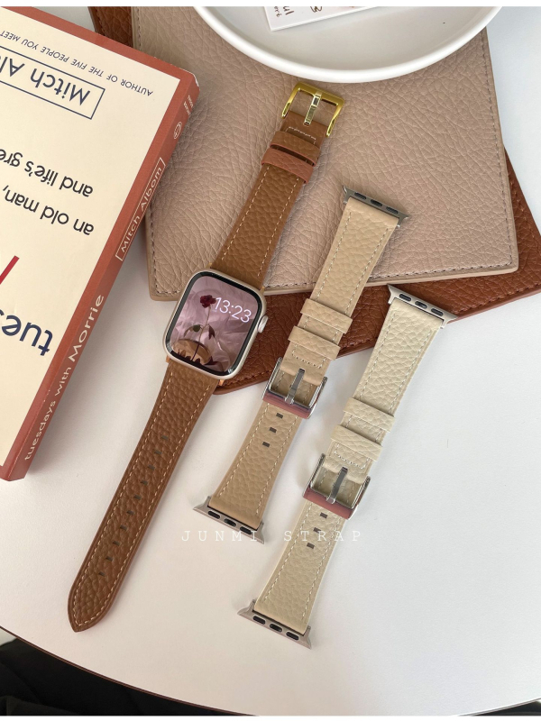 Brățară din piele cu model lychee pentru Apple Watch Series 1–8 (22mm, lansare 2022, modă)
