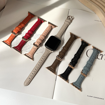 Brățară Apple Watch din piele naturală cu aspect granulat, stil minimalist, piele de prim strat, compatibilă cu Apple Watch