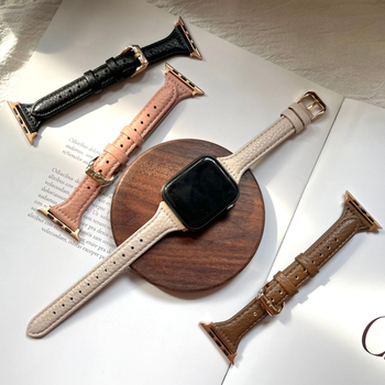Brățară Apple Watch din piele naturală cu aspect granulat, stil minimalist, piele de prim strat, compatibilă cu Apple Watch