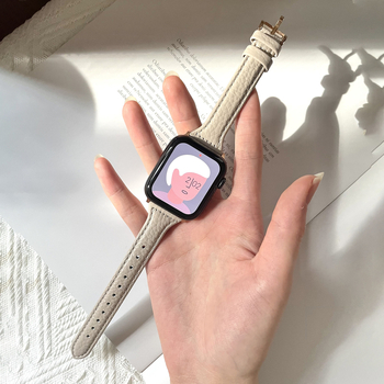 Brățară Apple Watch din piele naturală cu aspect granulat, stil minimalist, piele de prim strat, compatibilă cu Apple Watch