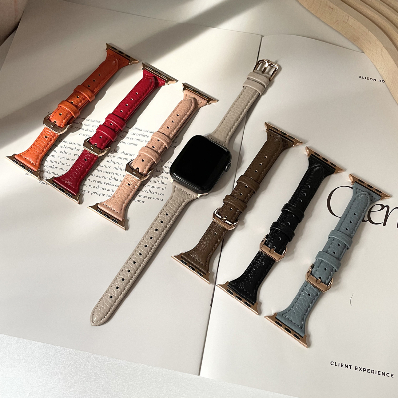 Brățară Apple Watch din piele naturală cu aspect granulat, stil minimalist, piele de prim strat, compatibilă cu Apple Watch
