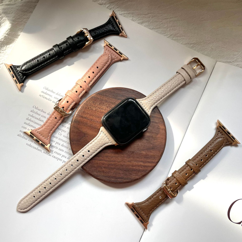 Brățară Apple Watch din piele naturală cu aspect granulat, stil minimalist, piele de prim strat, compatibilă cu Apple Watch
