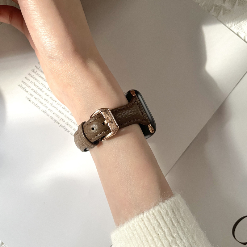 Brățară Apple Watch din piele naturală cu aspect granulat, stil minimalist, piele de prim strat, compatibilă cu Apple Watch