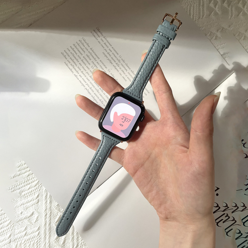 Brățară Apple Watch din piele naturală cu aspect granulat, stil minimalist, piele de prim strat, compatibilă cu Apple Watch