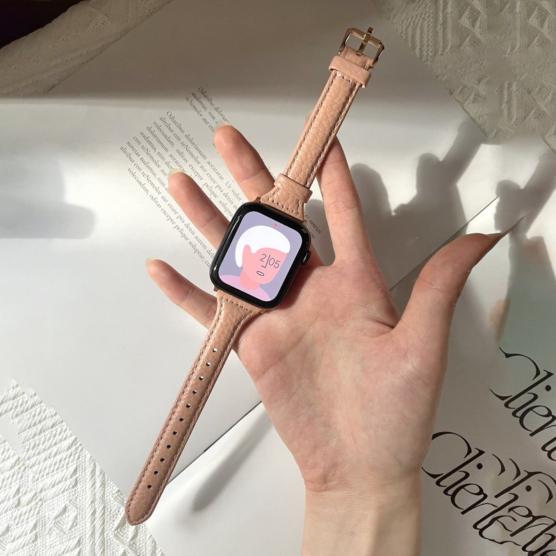 Brățară Apple Watch din piele naturală cu aspect granulat, stil minimalist, piele de prim strat, compatibilă cu Apple Watch