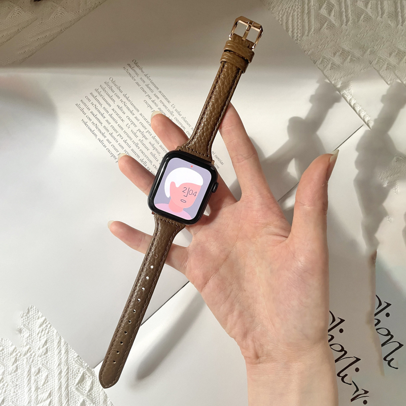Brățară Apple Watch din piele naturală cu aspect granulat, stil minimalist, piele de prim strat, compatibilă cu Apple Watch