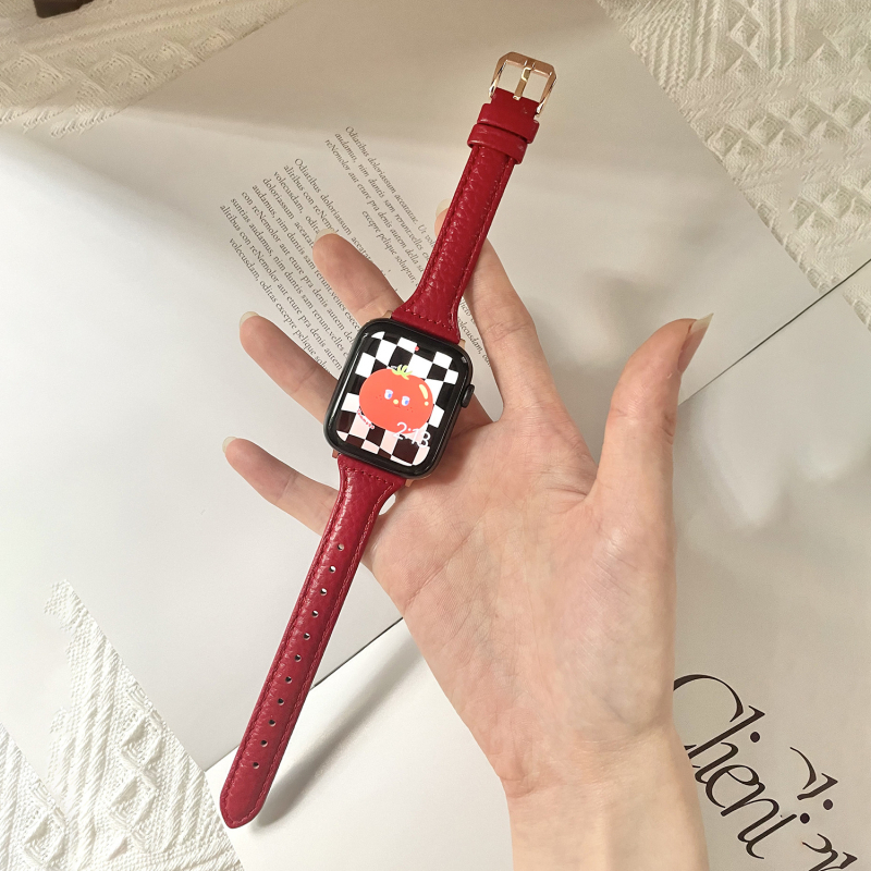 Brățară Apple Watch din piele naturală cu aspect granulat, stil minimalist, piele de prim strat, compatibilă cu Apple Watch