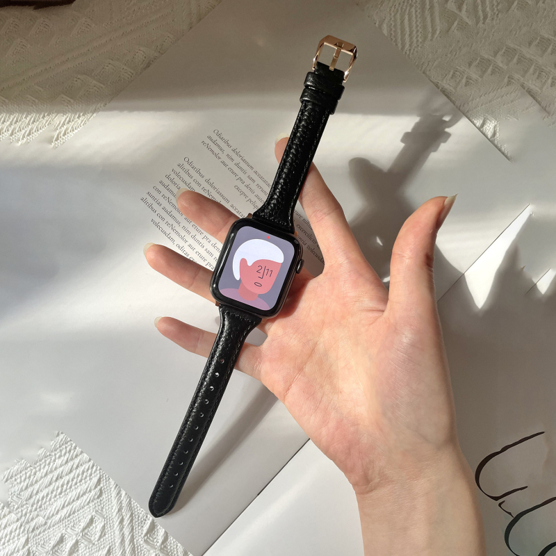 Brățară Apple Watch din piele naturală cu aspect granulat, stil minimalist, piele de prim strat, compatibilă cu Apple Watch