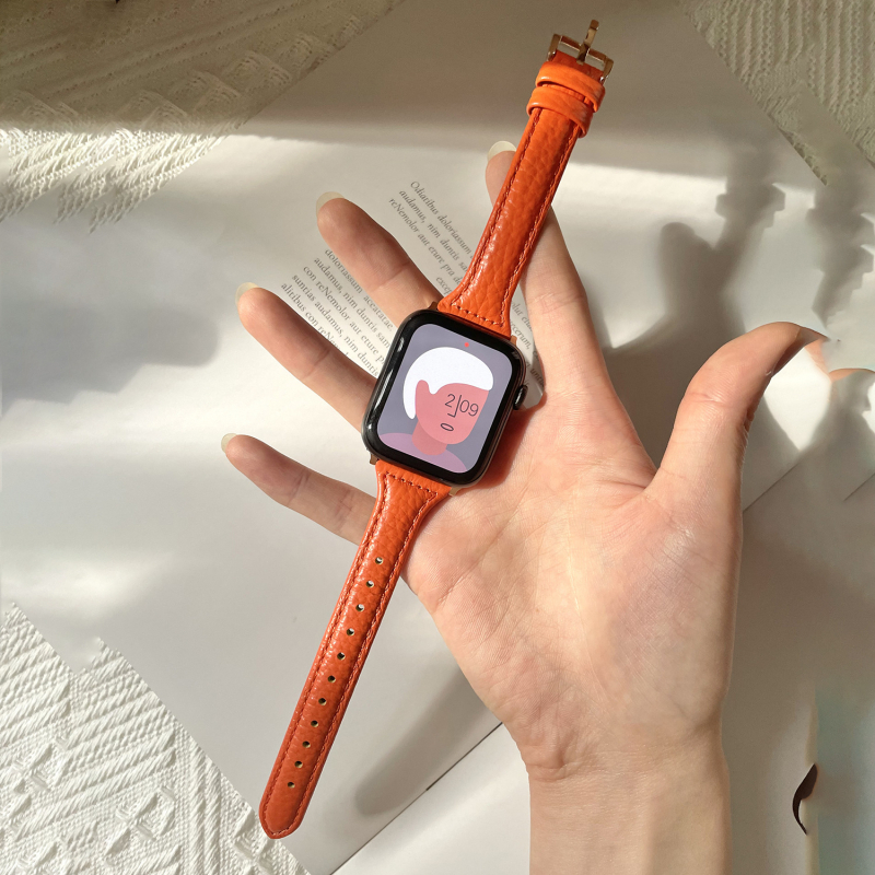 Brățară Apple Watch din piele naturală cu aspect granulat, stil minimalist, piele de prim strat, compatibilă cu Apple Watch