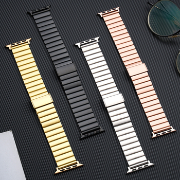 Kaiš od nehrđajućeg čelika s bambusnim spojnicama za Apple Watch, metalni remen s dizajnom bambusa, podesiva veza, kopča