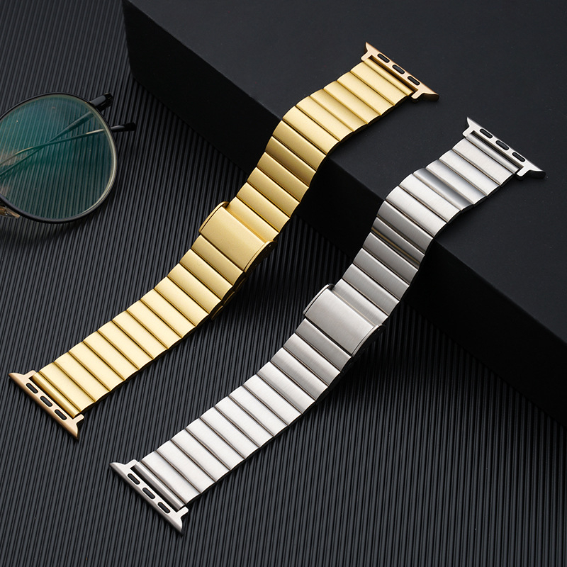 Kaiš od nehrđajućeg čelika s bambusnim spojnicama za Apple Watch, metalni remen s dizajnom bambusa, podesiva veza, kopča