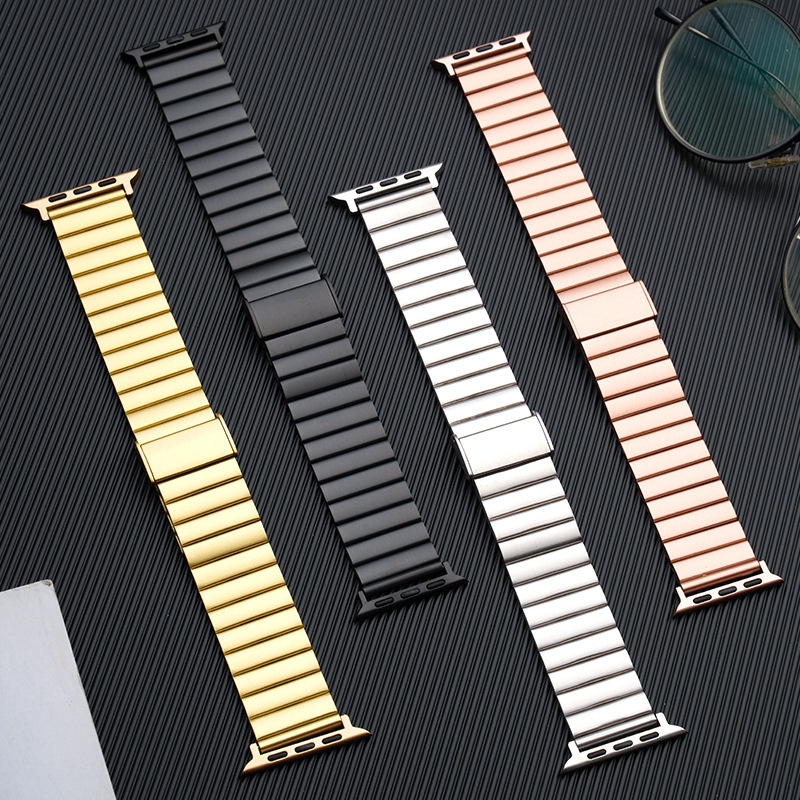 Kaiš od nehrđajućeg čelika s bambusnim spojnicama za Apple Watch, metalni remen s dizajnom bambusa, podesiva veza, kopča