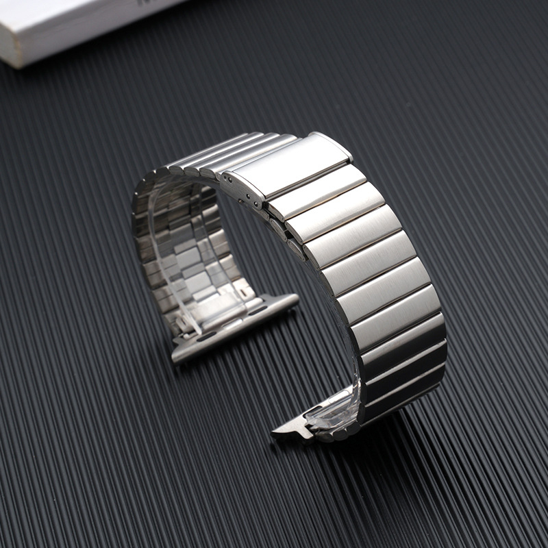 Kaiš od nehrđajućeg čelika s bambusnim spojnicama za Apple Watch, metalni remen s dizajnom bambusa, podesiva veza, kopča