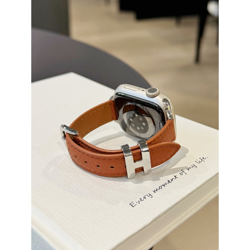 Каишка за смарт часовник от естествена кожа, катарама с пин, съвместима с Apple, Samsung и Huawei, пусната през 2025 г.