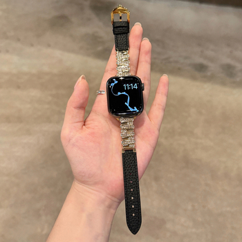 Каишка за Apple Watch: кожена, 14 мм интерфейс, закопчалка с игла, марка Spring Rice, съвместима с Apple