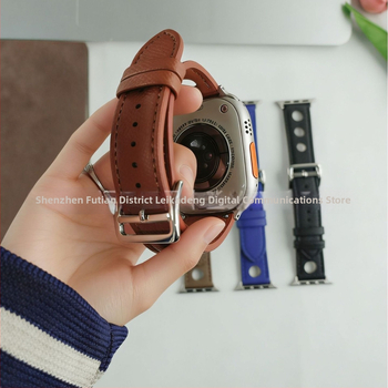 Rekdn каишка за Apple Watch, микрофибърна кожа, 22 мм интерфейс, закопчалка с пин, палмова шарка, модерен стил.