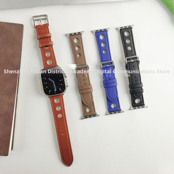 Rekdn каишка за Apple Watch, микрофибърна кожа, 22 мм интерфейс, закопчалка с пин, палмова шарка, модерен стил.