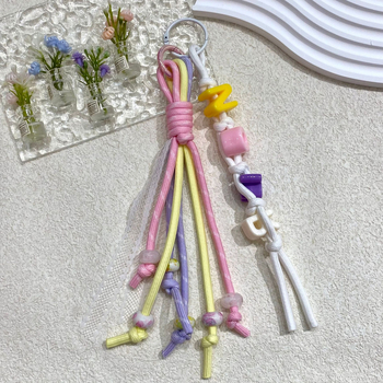 Dopamin privjesak za ključeve s uzicom – poliester, polu ručna izrada, uzorak slova, sladak privjesak za ključeve, ljeto 2025