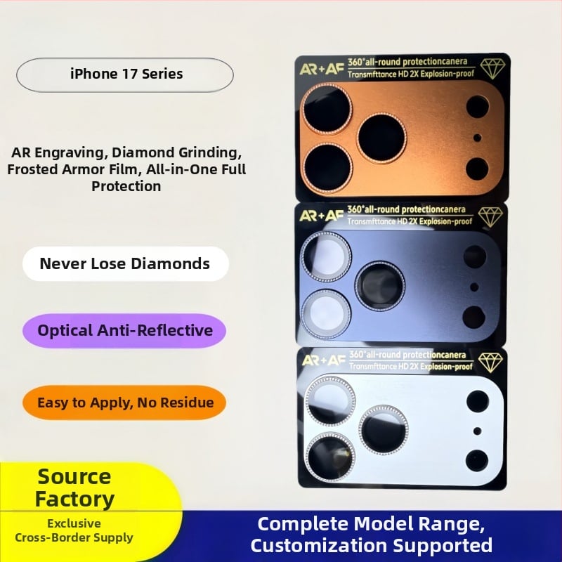 iPhone 17 Pro Max objektīva plēve — alumīnija sakausējums, pretatspīdīgs, pret skrāpējumiem, pilns ekrāna pārklājums