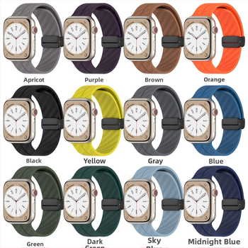 Силиконова гривна за Apple Watch с карбонов модел, магнитна сгъваема катарама, съвместима със серия 1–10