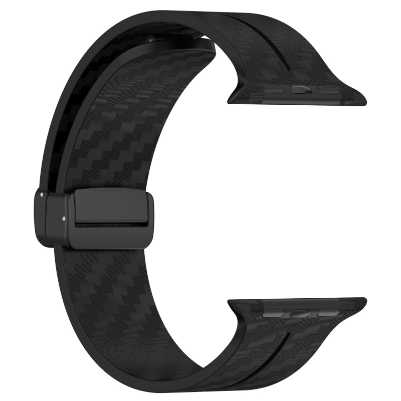 Силиконова гривна за Apple Watch с карбонов модел, магнитна сгъваема катарама, съвместима със серия 1–10