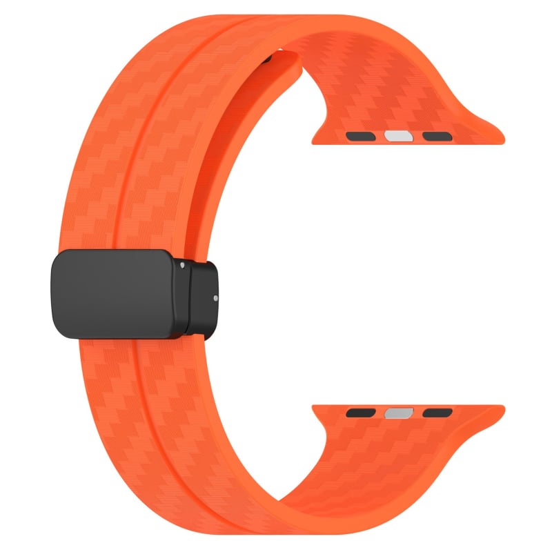 Силиконова гривна за Apple Watch с карбонов модел, магнитна сгъваема катарама, съвместима със серия 1–10