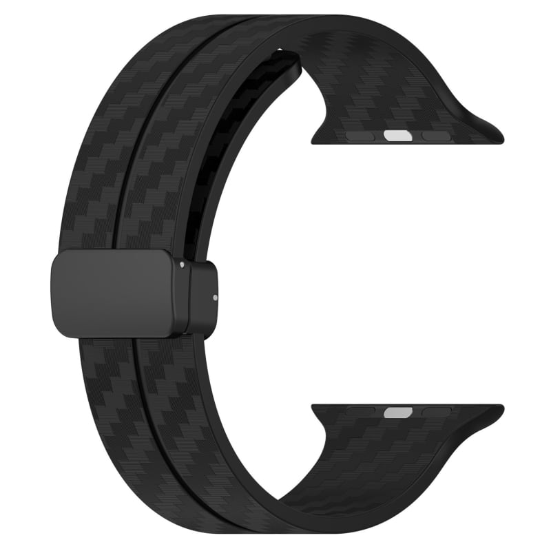 Силиконова гривна за Apple Watch с карбонов модел, магнитна сгъваема катарама, съвместима със серия 1–10