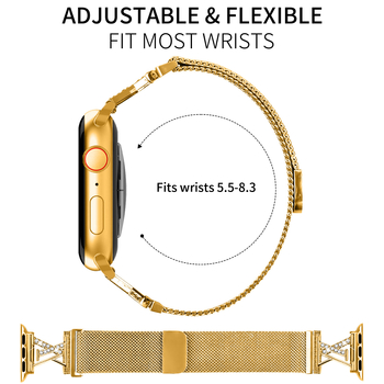 Brățară Milanese pentru Apple Watch cu diamante, 20 mm, închidere magnetică, compatibilă cu Series 1–10 și Ultra 2