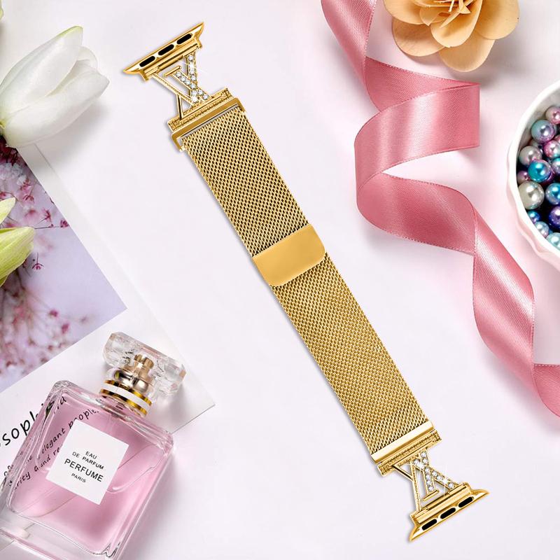 Brățară Milanese pentru Apple Watch cu diamante, 20 mm, închidere magnetică, compatibilă cu Series 1–10 și Ultra 2