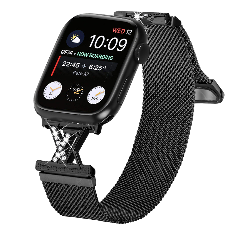 Brățară Milanese pentru Apple Watch cu diamante, 20 mm, închidere magnetică, compatibilă cu Series 1–10 și Ultra 2