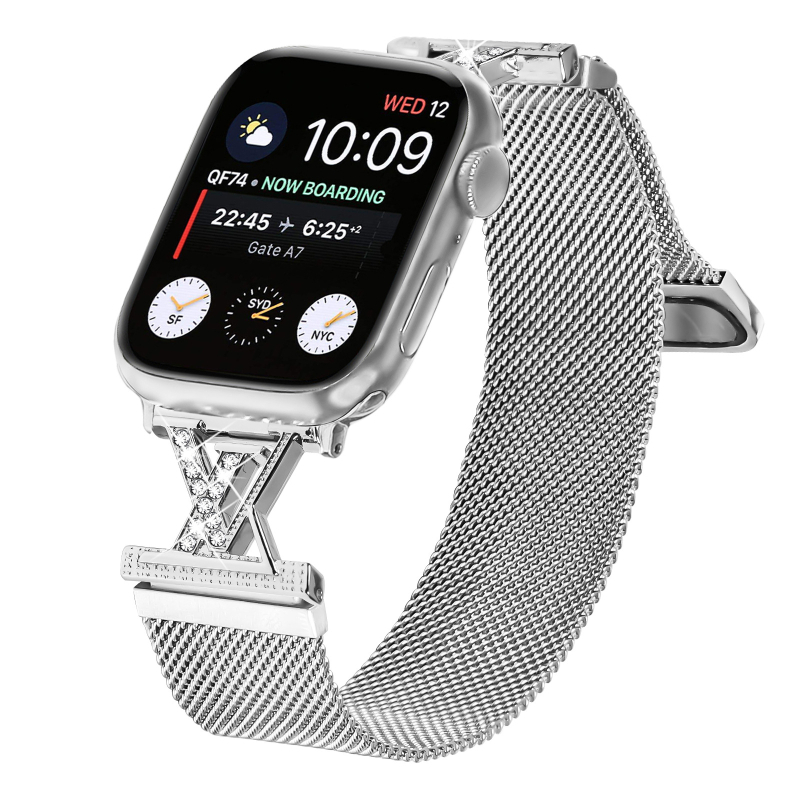 Brățară Milanese pentru Apple Watch cu diamante, 20 mm, închidere magnetică, compatibilă cu Series 1–10 și Ultra 2