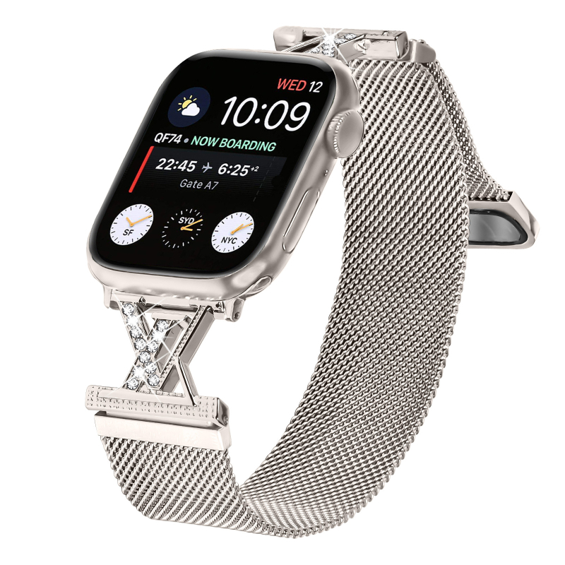 Brățară Milanese pentru Apple Watch cu diamante, 20 mm, închidere magnetică, compatibilă cu Series 1–10 și Ultra 2