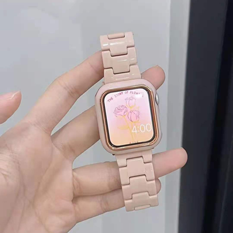 Brățară din rășină pentru Apple Watch, generația a 11-a, cu curea cu trei mărgele și husă protectoare PC cu folie temperată, la modă
