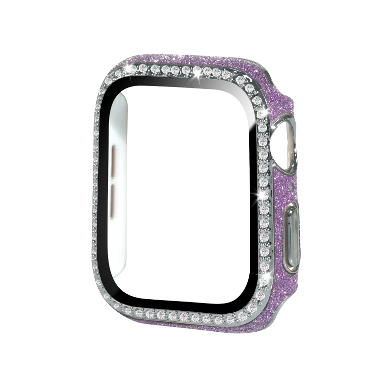 Apple Watch apsauginė dėklas iš PC ir odos, grūdinto stiklo plėvelė ekranui, vienos eilės deimantai, suderinamas su Apple Watch serijomis 4–9 ir SE