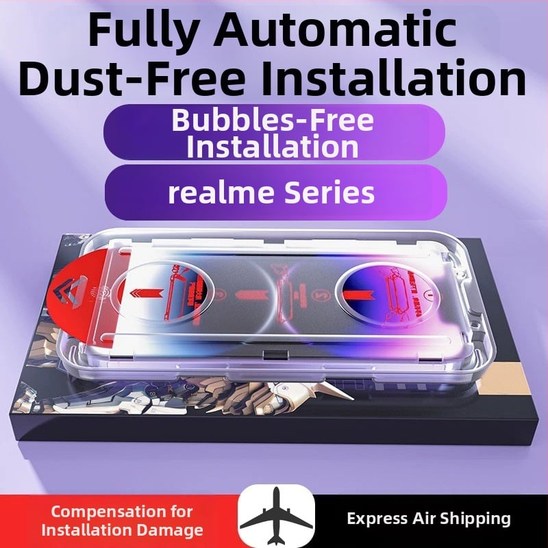 Tempered glass priekšējā ekrāna aizsargs realme ierīcēm — priekšējais plēve, HD skaidrība, pret zilās gaismas iedarbība, iekļauts otrais līmējums