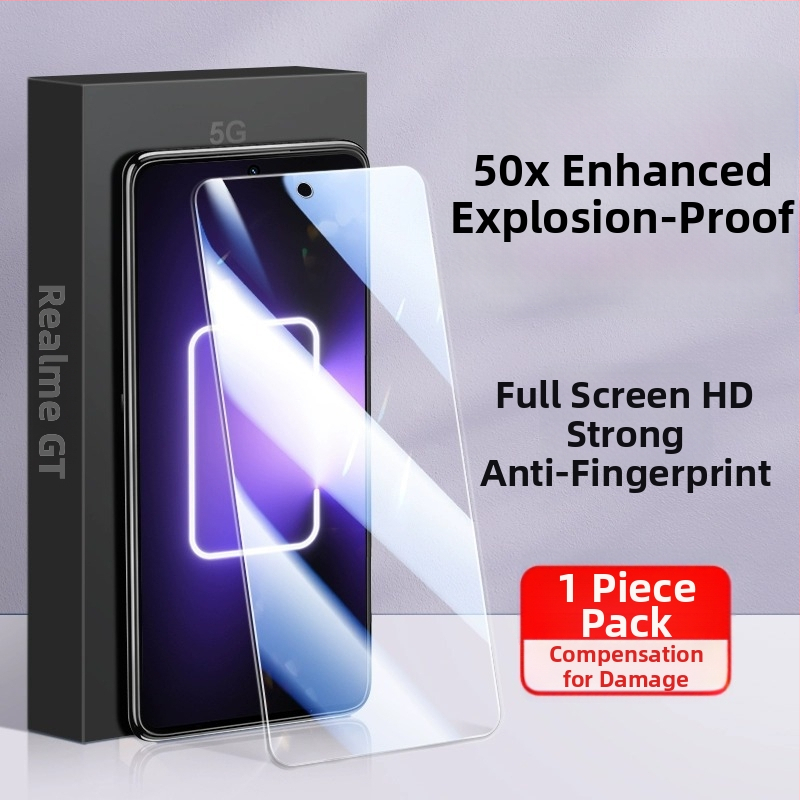 Tempered glass priekšējā ekrāna aizsargs realme ierīcēm — priekšējais plēve, HD skaidrība, pret zilās gaismas iedarbība, iekļauts otrais līmējums