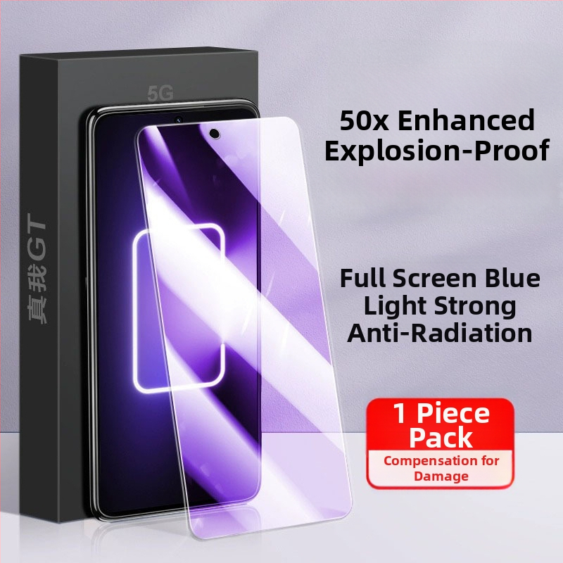 Tempered glass priekšējā ekrāna aizsargs realme ierīcēm — priekšējais plēve, HD skaidrība, pret zilās gaismas iedarbība, iekļauts otrais līmējums