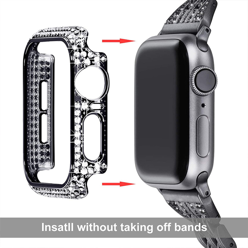 Калъф за Apple Watch 11/10 с диамантено покритие и интегрирана защита на екрана, PC материал, електроплатиран финиш