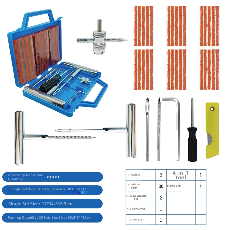 Vészhelyzeti gumi javító készlet — 57 darab, 57# acél, BLUE-5757 modell, Colleo