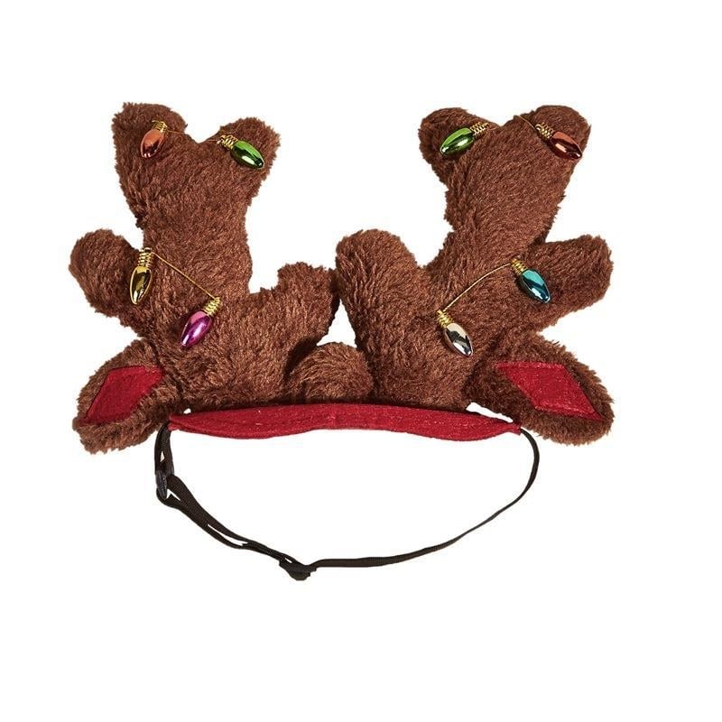 Коледна лента за глава за домашни любимци с пухено топче, светлинни звезди и рога | Полиестер | Коледна тематика | Произход: Гуандун | Лицензирана частна марка