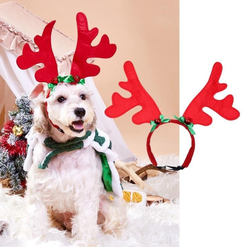 Коледна лента за глава за домашни любимци с пухено топче, светлинни звезди и рога | Полиестер | Коледна тематика | Произход: Гуандун | Лицензирана частна марка