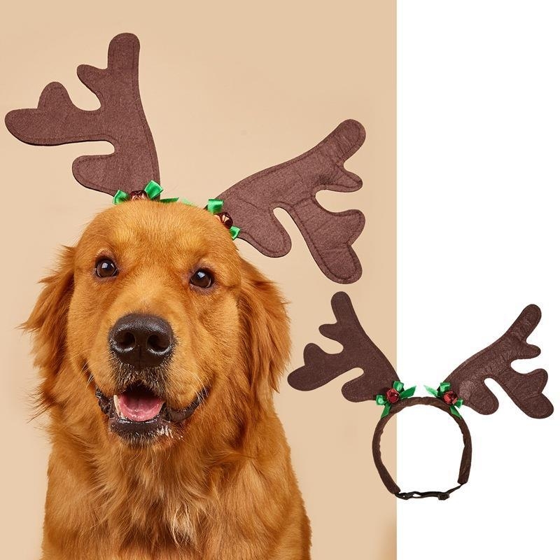Коледна лента за глава за домашни любимци с пухено топче, светлинни звезди и рога | Полиестер | Коледна тематика | Произход: Гуандун | Лицензирана частна марка