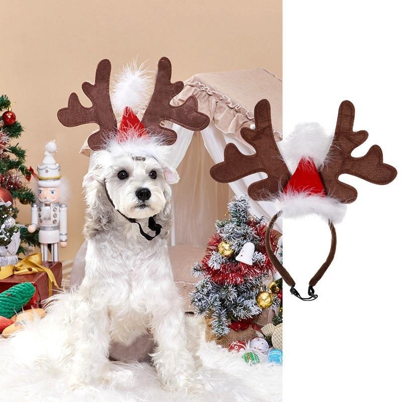 Коледна лента за глава за домашни любимци с пухено топче, светлинни звезди и рога | Полиестер | Коледна тематика | Произход: Гуандун | Лицензирана частна марка