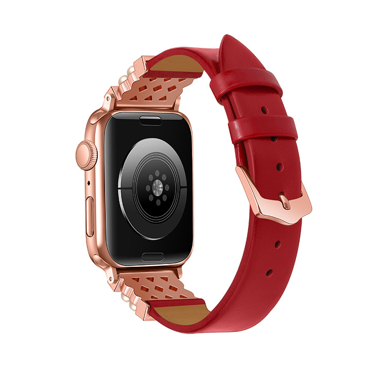 Brățară pentru Apple Watch – din piele naturală, încrustată cu diamante, stil casual fashion, design vintage business