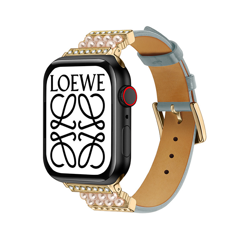 Brățară pentru Apple Watch – din piele naturală, încrustată cu diamante, stil casual fashion, design vintage business