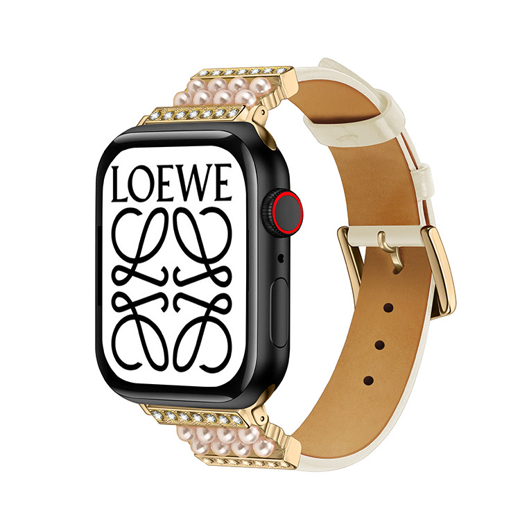 Brățară pentru Apple Watch – din piele naturală, încrustată cu diamante, stil casual fashion, design vintage business