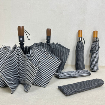 Umbrelă auto cu 10 nervuri, deschidere automată, mâner din lemn, țesătură 210T, tijă din aliaj